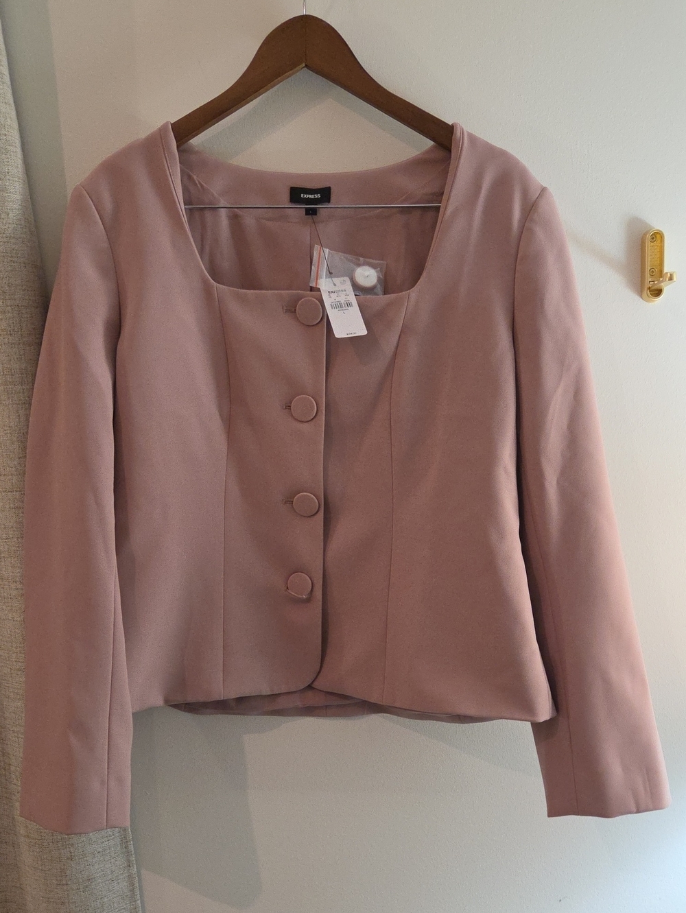 Express Dusty Pink Round-Neck Buttoned Blazer